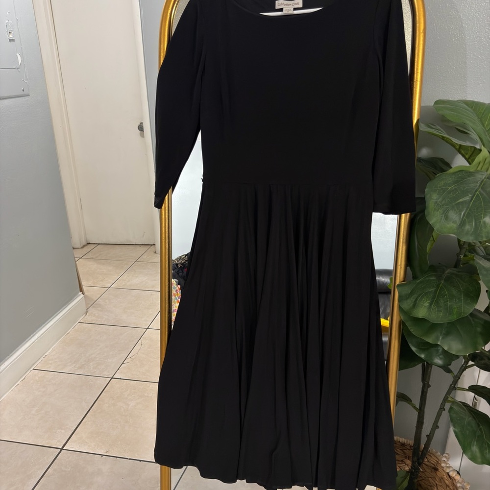 Coldwater Creek Black Midi Dress with Pleated Skirt